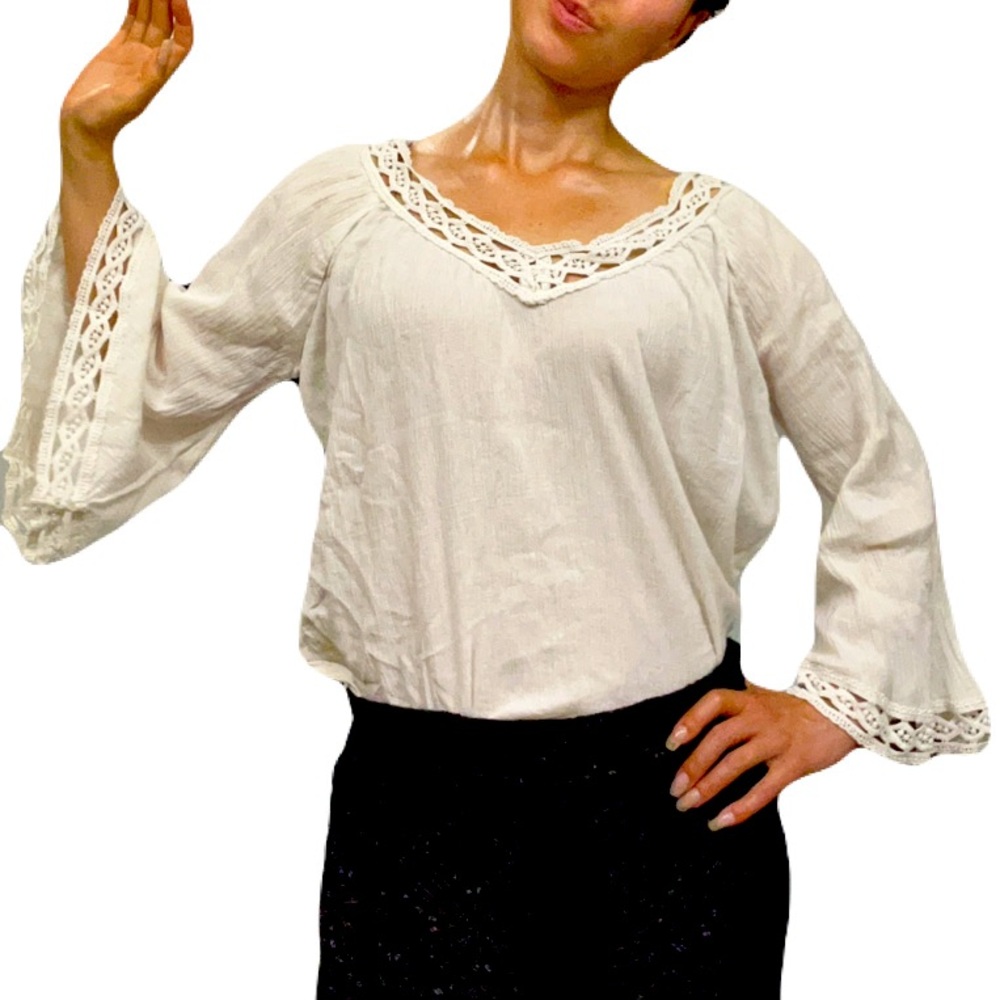 ROBERTA FREYMANN White Eyelet Bell Sleeve Blouse